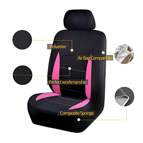 Flying Banner Car Seat Covers Full Set Front Seats and Rear Bench Polyester car seat Protectors Black Gray Purple airbag Compatible Rear Bench Split (Black Pink)