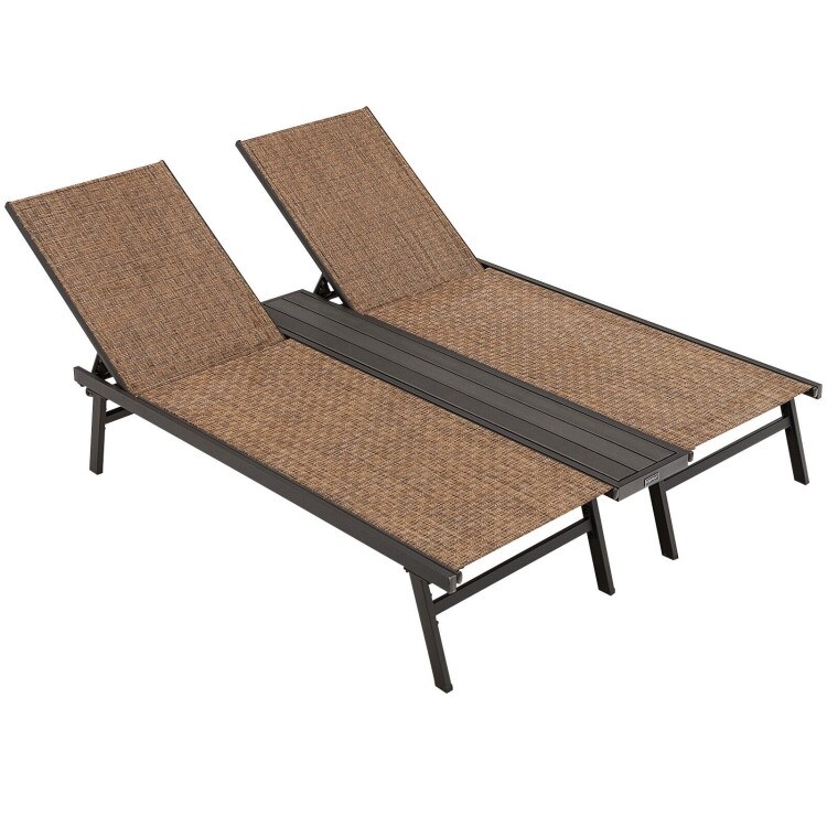 2-Person Patio Chaise Lounge with Middle Panel-Brown - 77.5