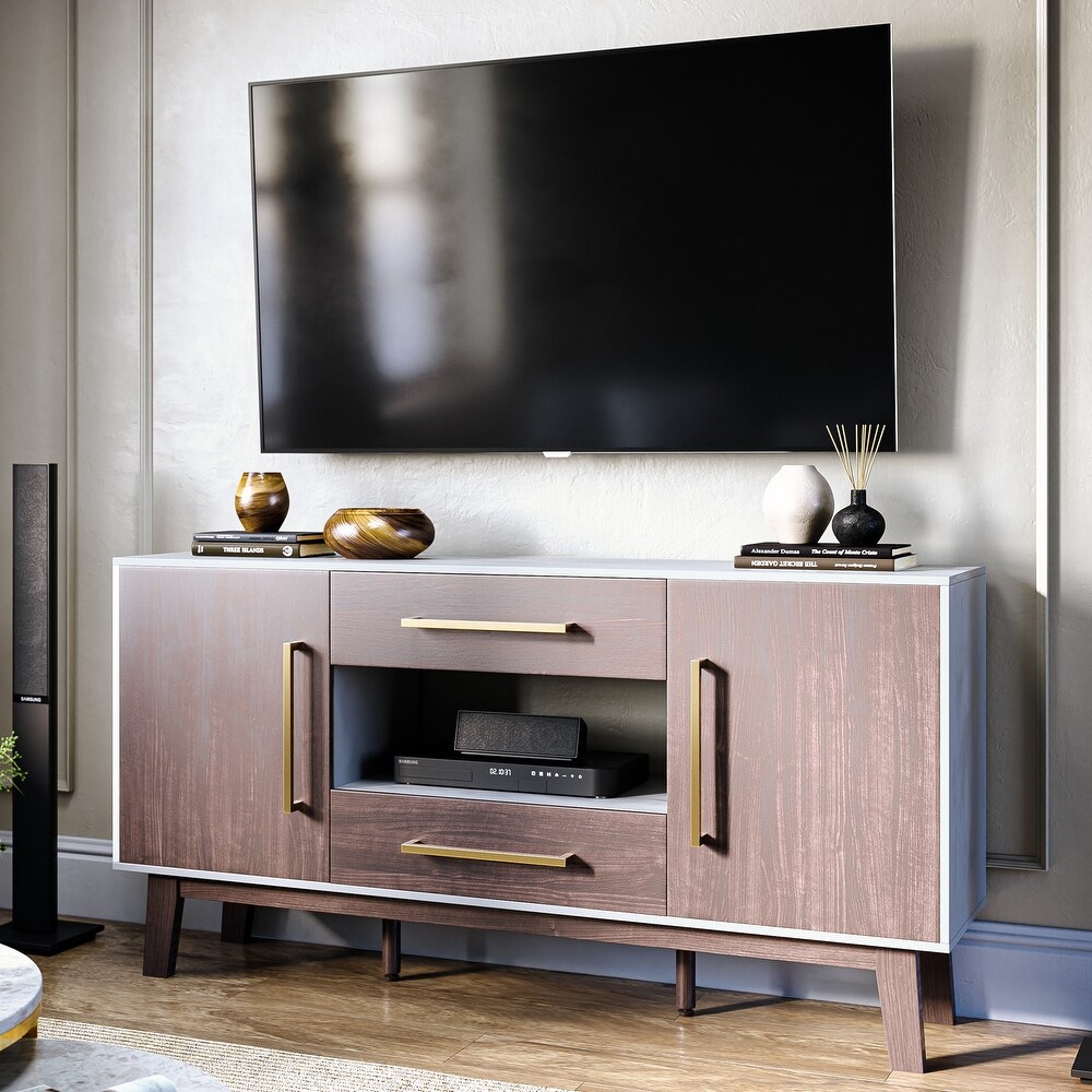 BELLEZE Tristan Sideboard w/ Drawers and Enclosed Cabinets   Dark Walnut