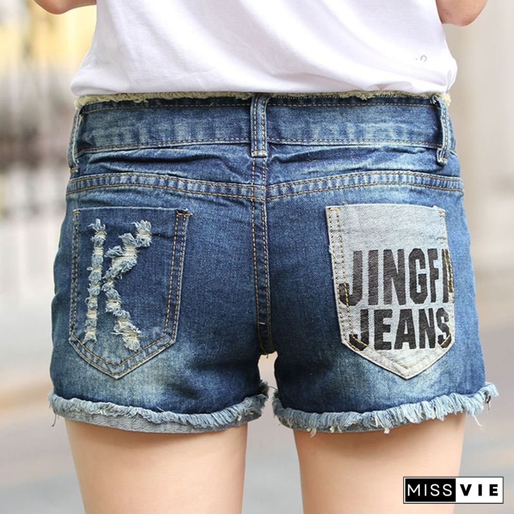 Women's Summer Plus Size Denim Jeans Shorts Destoryed Hole