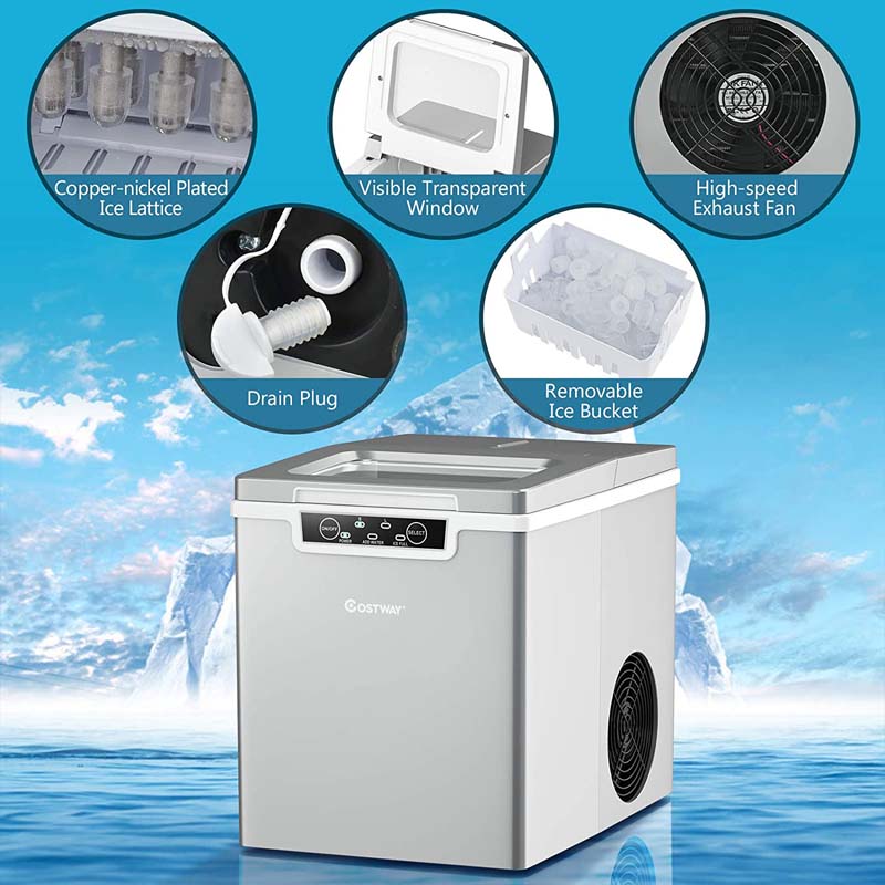 26LBS/24H Portable Ice Maker Countertop Ice Making Machine with Ice Scoop & Removable Basket