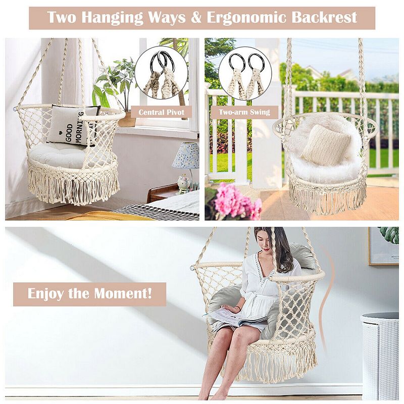 Hanging Hammock Chair Cotton Rope Hand-woven Tassels Design