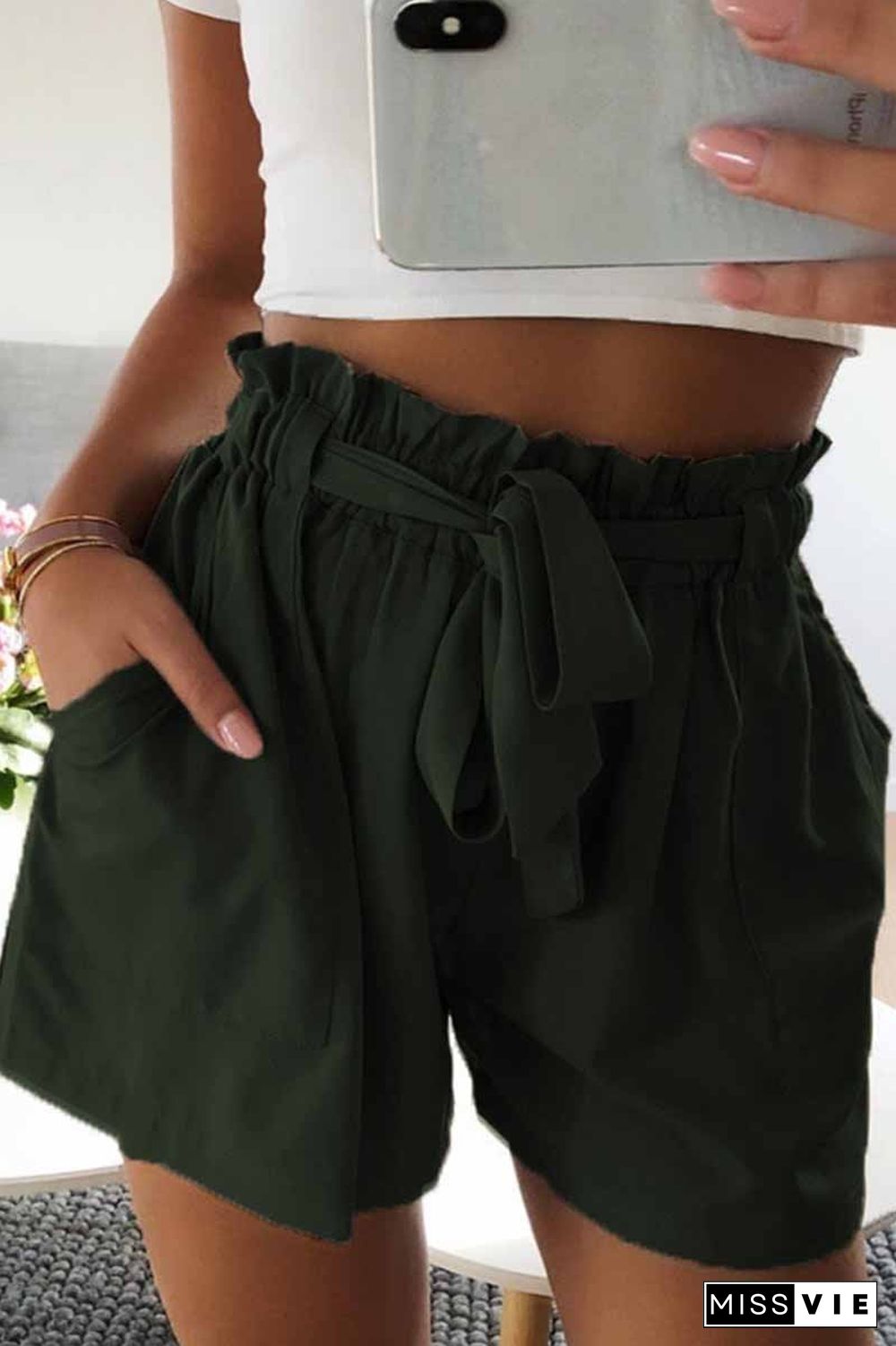 Casual Elastic Wide Leg Strap High Waist Shorts