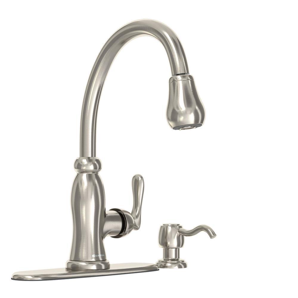 Glacier Bay Pavilion Single-Handle Pull-Down Sprayer Kitchen Faucet with Soap Dispenser in Stainless Steel HD67780-0008D2