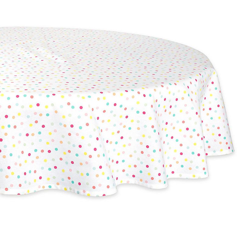 70 Pearl White and Pink Polka Dots Printed Round Tablecloth