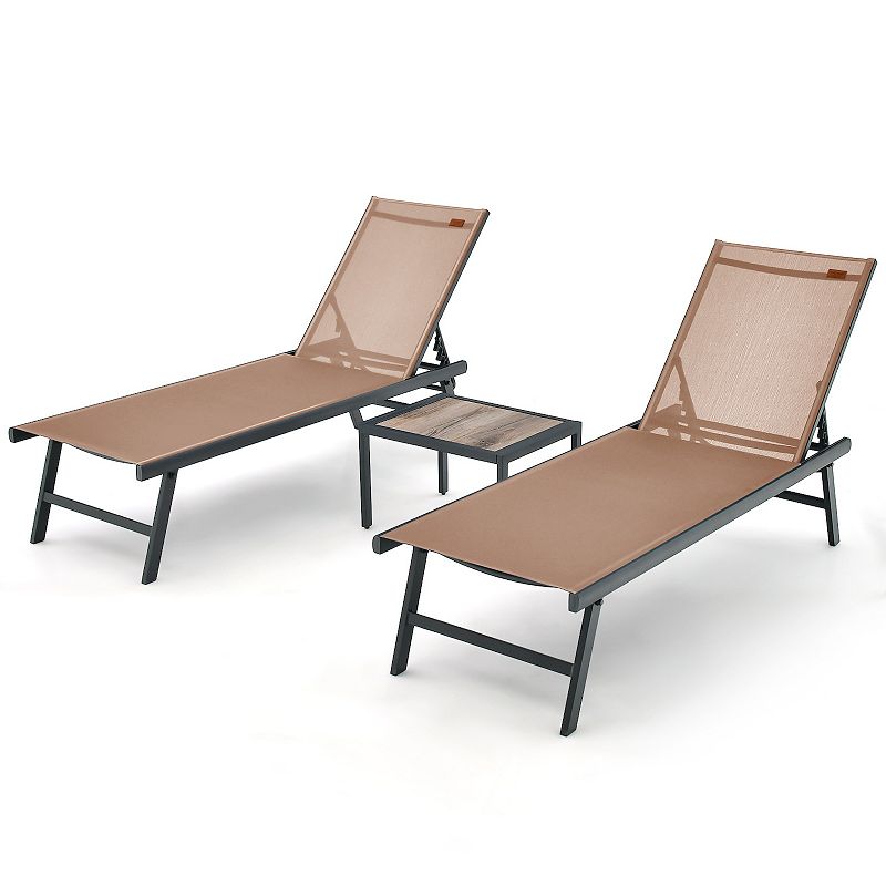 3 Pieces Patio Chaise Lounge Chair and Table Set for Poolside Yard