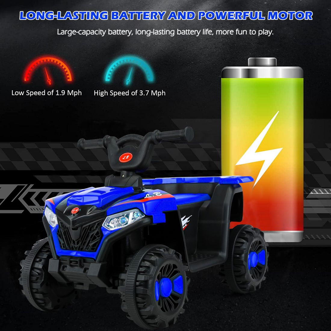 Track 7 Kids Ride on ATV,6V Mini Off-Road Battery Powered Motorized Quad for Kids,Electric Car for Toddlers,4-Wheeler Ride on Toy Car,Electric Vehilcle ATV,Lights,Horn,Music,USB,Age 2-4Years,Blue