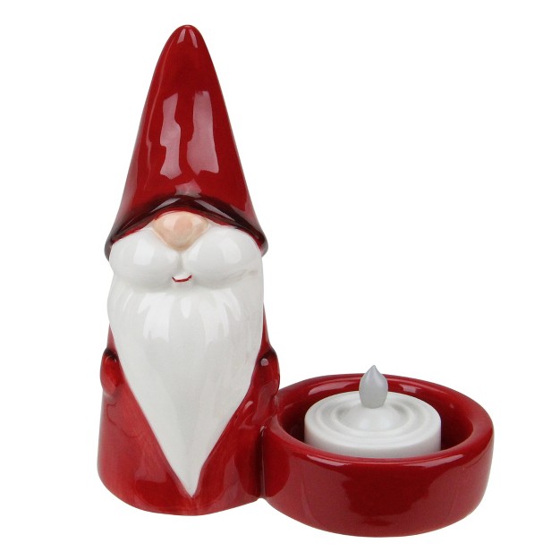 Red Ceramic Mini Christmas Gnome Tealight Candle Holder