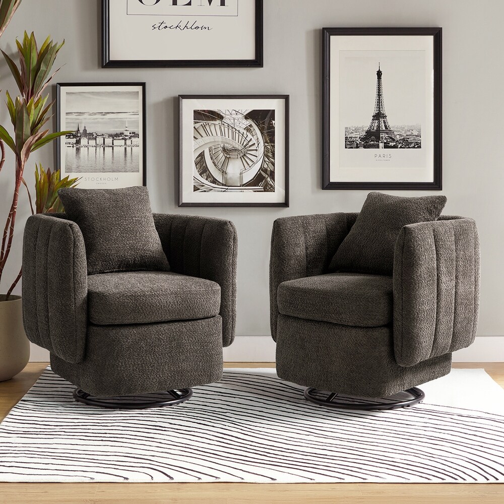 Brian Contemporary Polyester 360 Degree Swivel Barrel Chair With Pillow Skin Friendly Set Of 2 By HULALAHOME