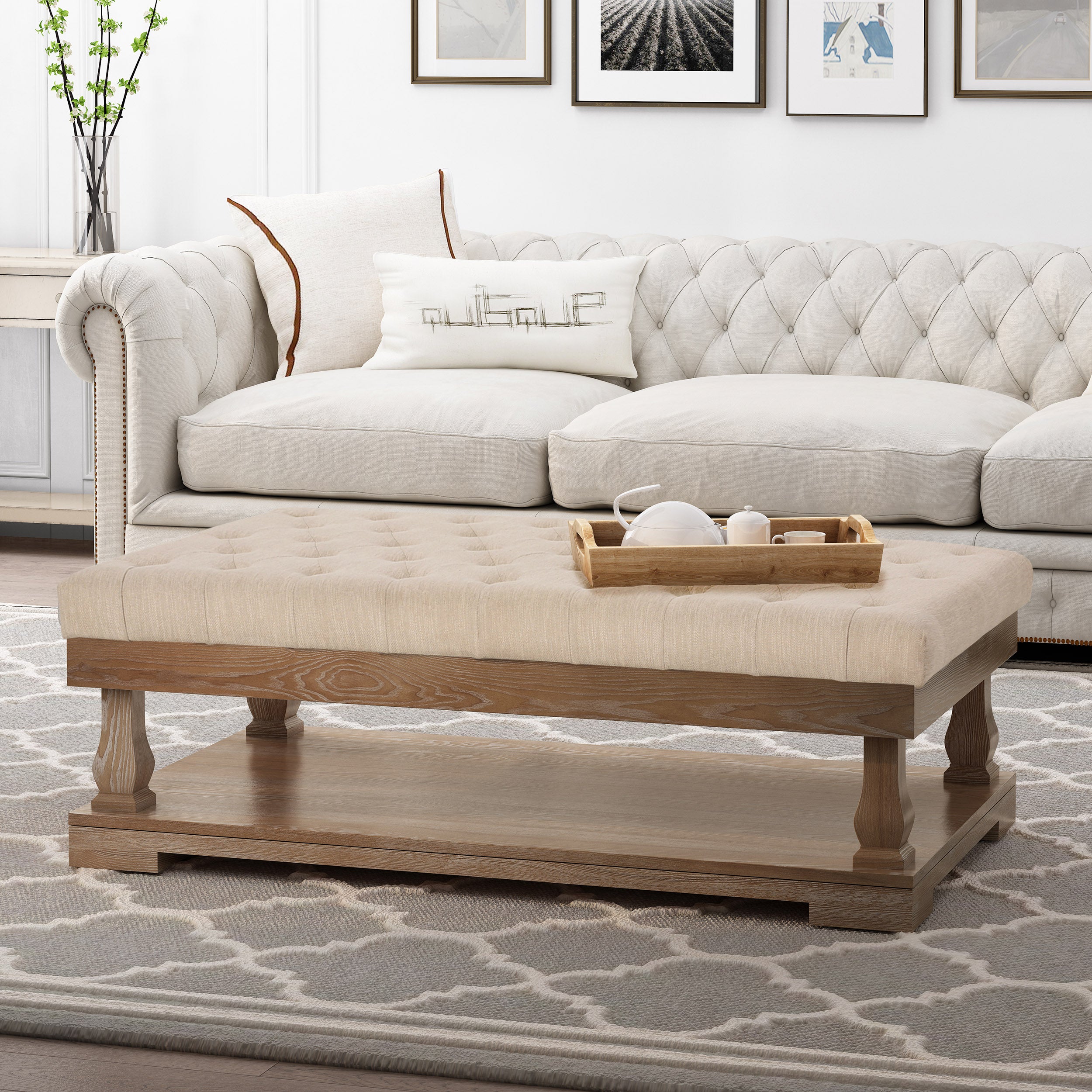 Leovanni Contemporary Fabric Rectangular Ottoman