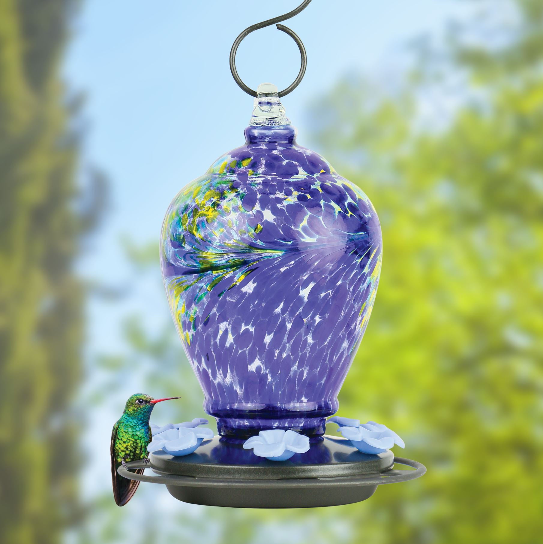 Nature's Way Blue Artisan Glass Hummingbird Feeder