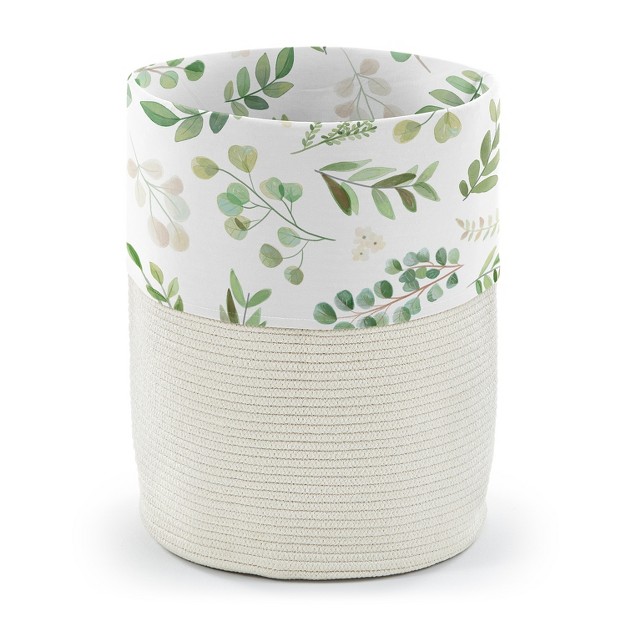 Sweet Jojo Designs Woven Cotton Rope Laundry Hamper Decorative Storage Basket Botanical Leaf Green And White