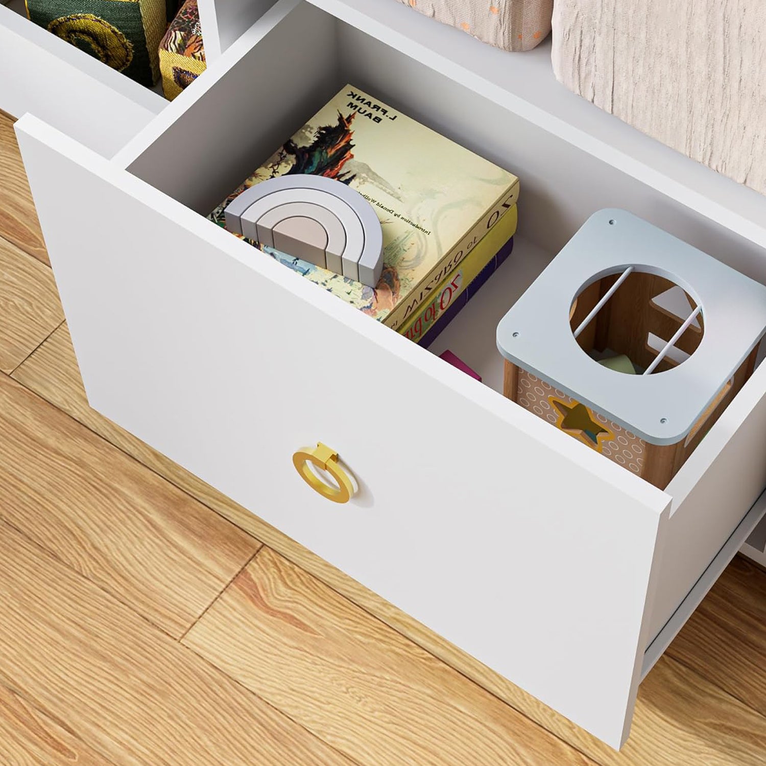 Combination Bookshelf U-Shaped Storage Shelf with 9 Cubes and 2 Drawers