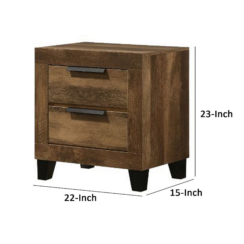 Nightstand with 2 Drawers and Plank Style， Rustic Oak Brown