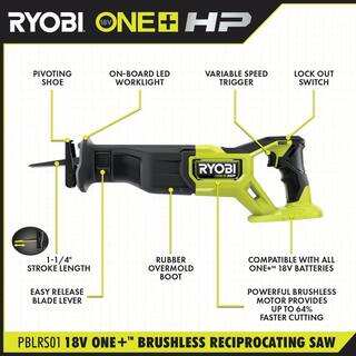 RYOBI ONE+ HP 18V Brushless Cordless Reciprocating Saw (Tool Only) with Multi-Purpose Reciprocating Saw Blade Set (35-Piece) PBLRS01B-A233501