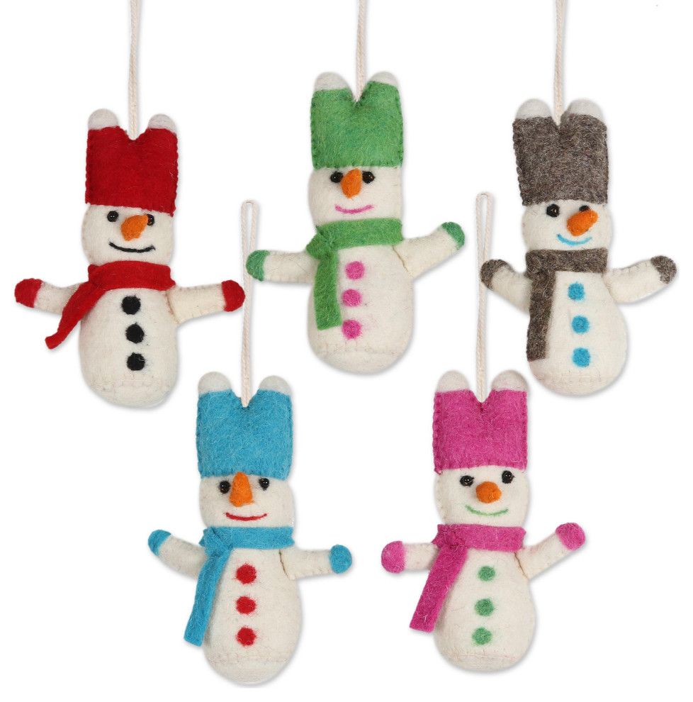 Novica Handmade Snowbunnies Wool Felt Ornaments (Set Of 5)   Christmas Ornaments   by NOVICA  Houzz