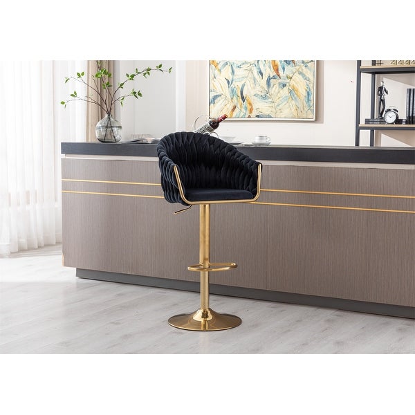 Fabric Adjustable Height Swivel Bar Stools with Golden Footrest