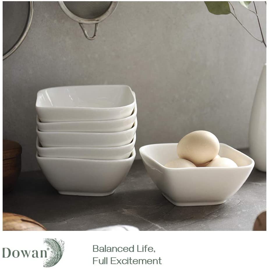 DOWAN Ramekins 8 oz Oven Safe， Small Serving Bowls， Porcelain Square Bowl