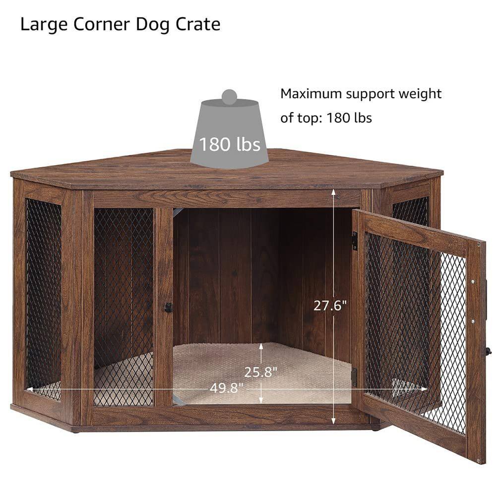 HOMLUX Walnut Corner Dog Crate with Cushion - Large NVLB0B28HD8BL