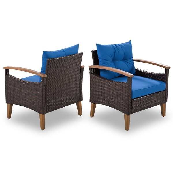 4-Piece PE Rattan Patio Sofa Set， Wood Table and Legs - Overstock - 37510708