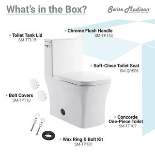 Swiss Madison Concorde 1-Piece 1.28 GPF Left Side Single Flush Handle Square Toilet in White with Seat Included SM-1T107