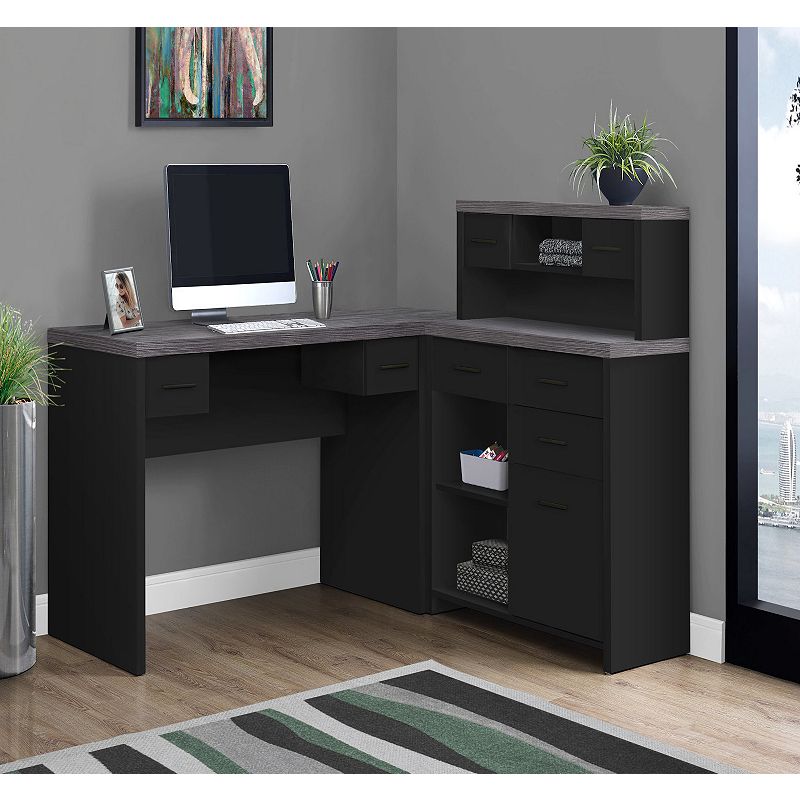 62.75 Black and Gray Contemporary L-Shaped Computer Desk