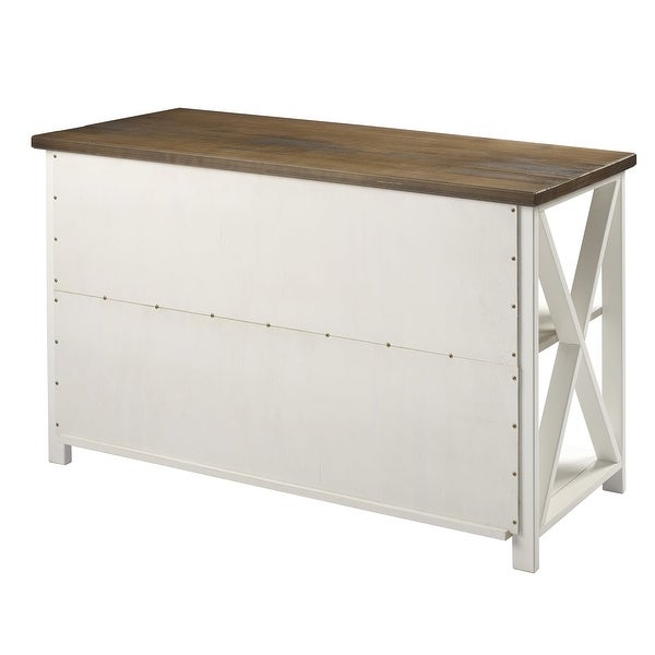 Solid Wood Storage Console Table， White/Reclaimed Barnwood