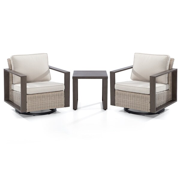 Cozywor 3Piece Patio Swivel Outdoor Rocking Chair Conversation Set with Side Table