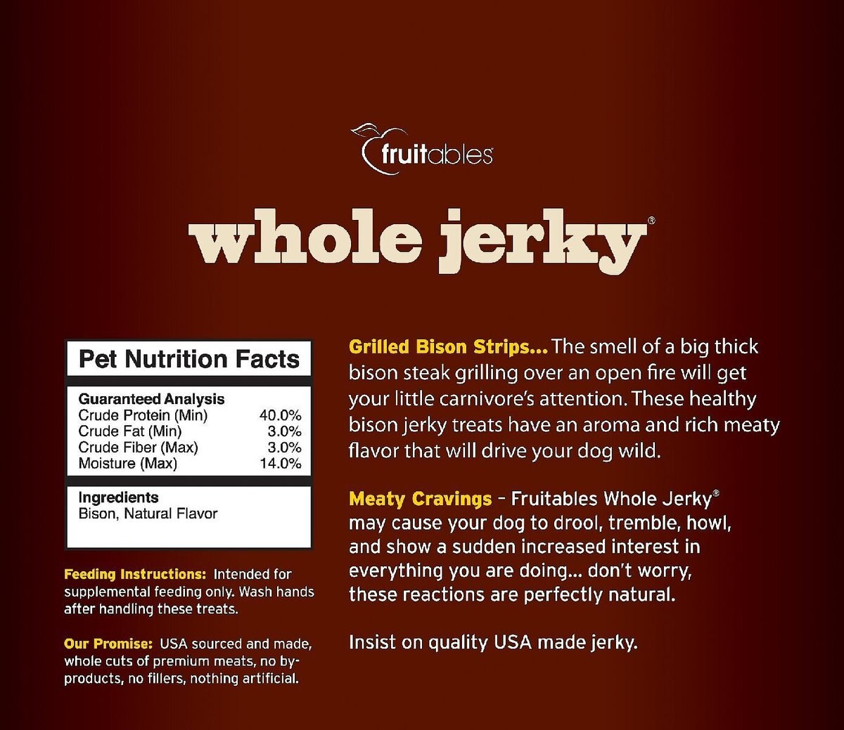 Fruitables Whole Jerky Grilled Bison Strips Dog Treats