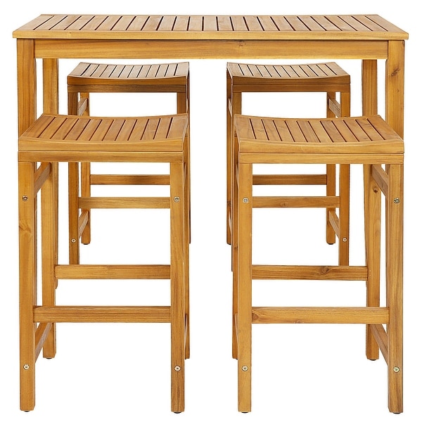 Costway 5 PCS Acacia Wood Bar Table Set 45