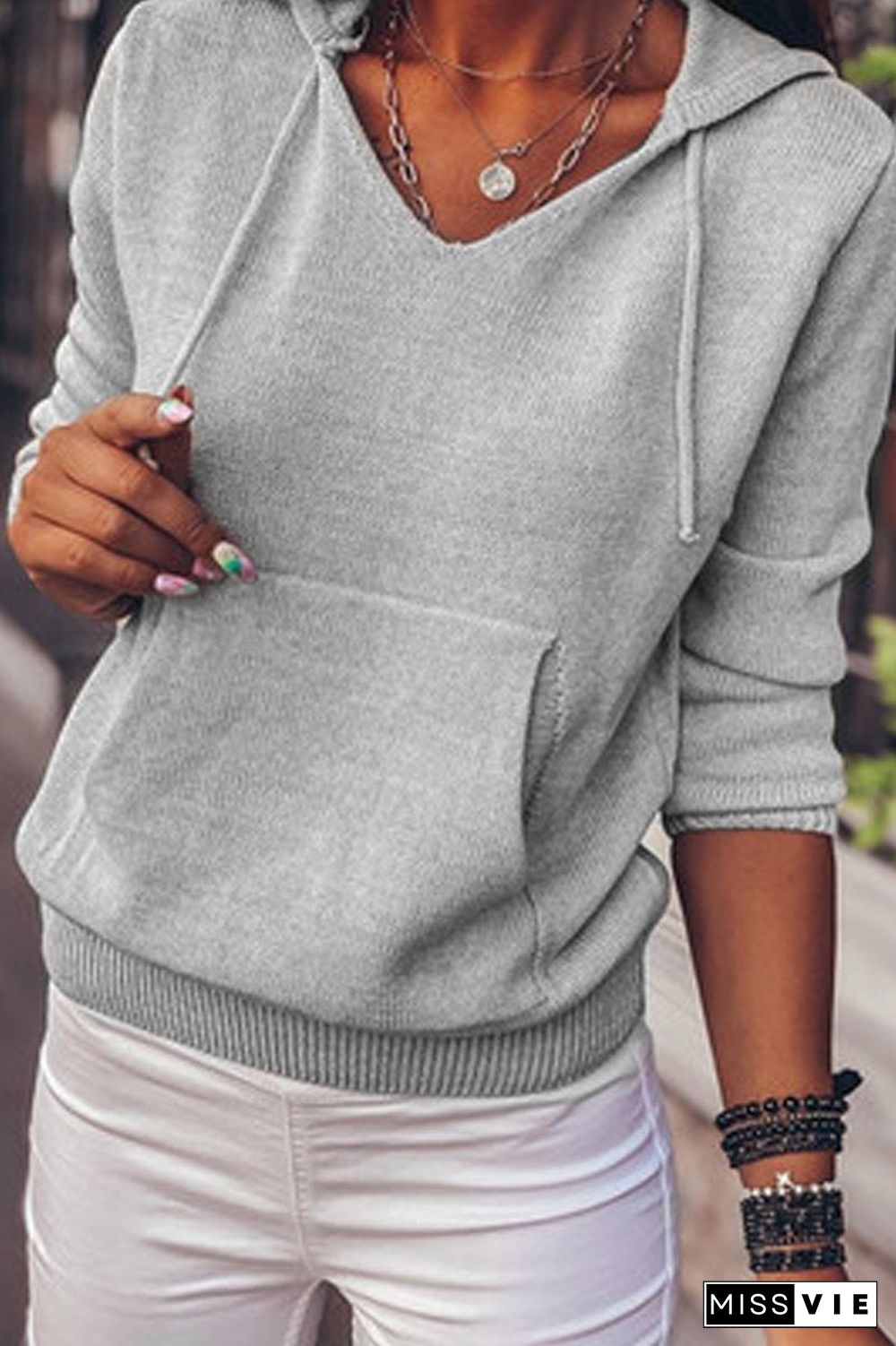 Hooded Long Sleeve Solid Sweatshirt