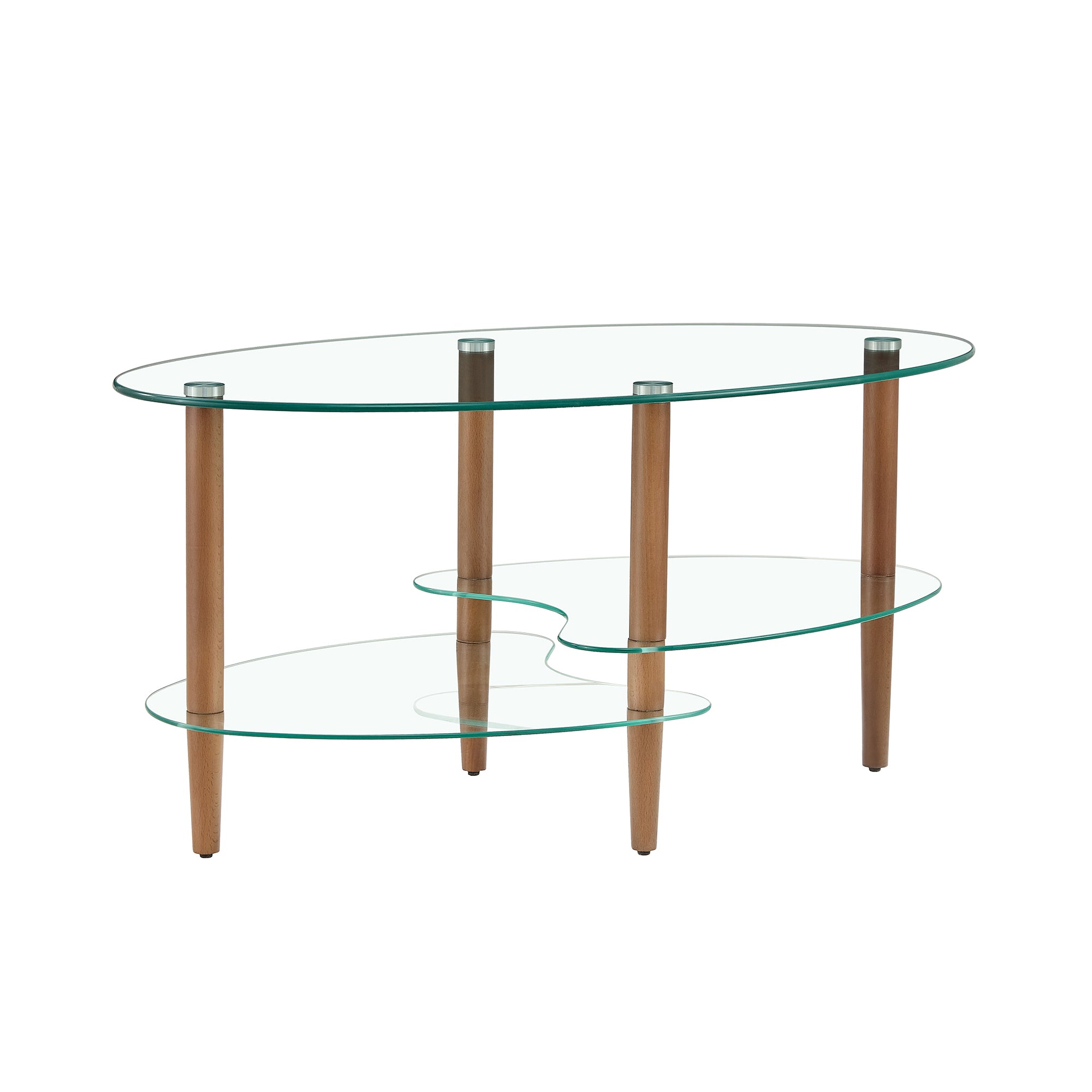 CoSoTower Transparent Oval Glass Coffee Table, Modern Table In Living Room Oak Wood Leg Tea Table 3-Layer Glass Table