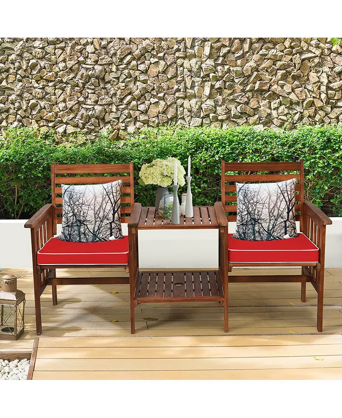 Slickblue 3 pcs Outdoor Patio Table Chairs Set Acacia Wood Loveseat