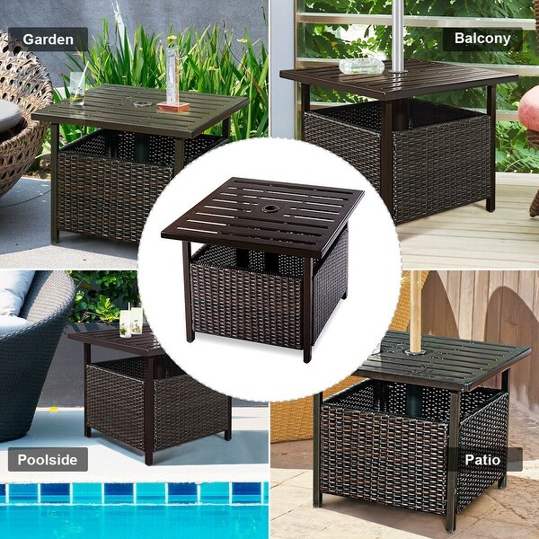 Costway Brown Rattan Wicker Steel Side Table Outdoor Furniture Deck