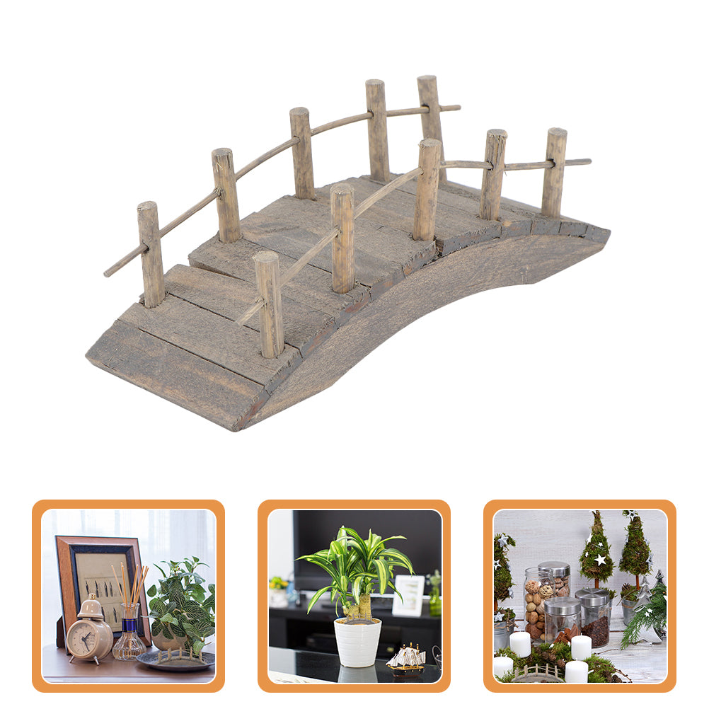 2pcs Miniature Wooden Arch Bridge Model Mini House Garden Micro Scene Accessory