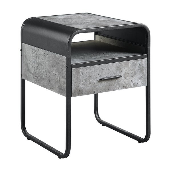 ACME Raziela End Table with Drawer in Concrete Gray and Black