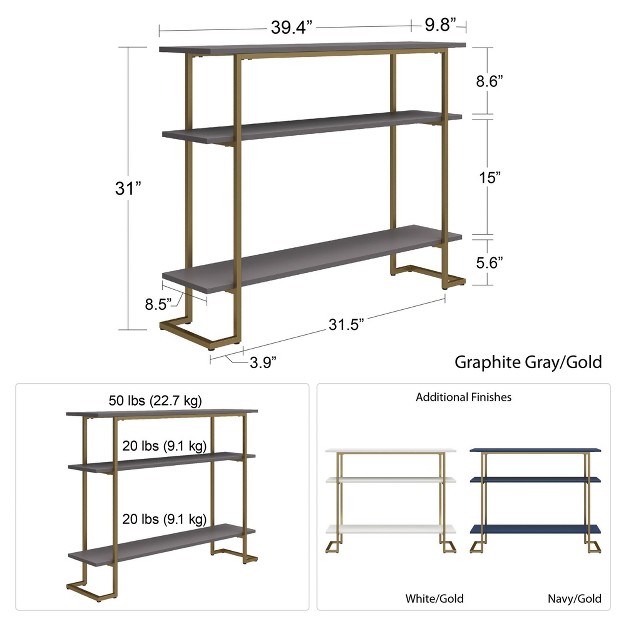 Realrooms Olten Console Sofa Table With 3 Open Shelves And Gold Metal Frame