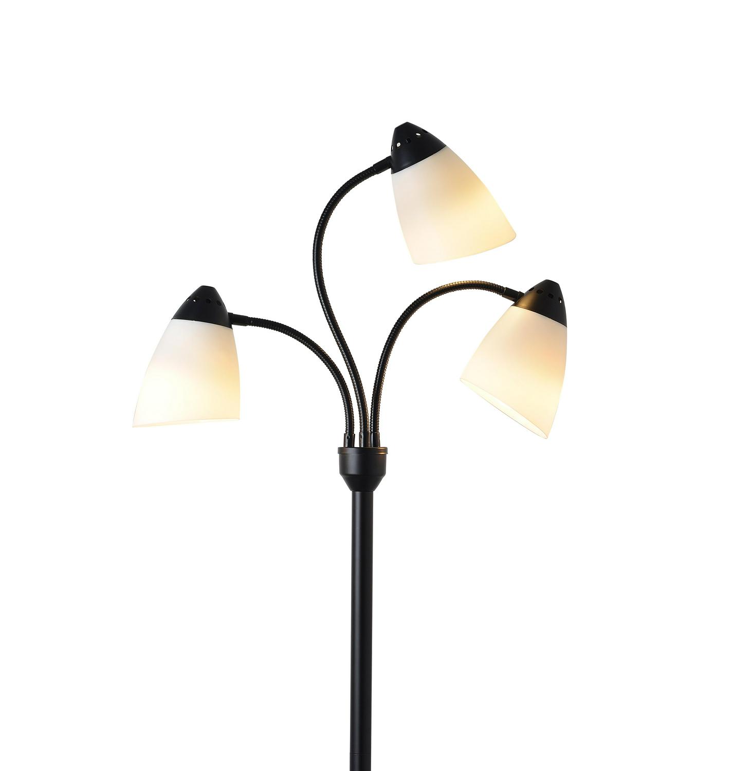 Mainstays 3 Head Floor Lamp Black with White Plastic Shades and with LED Bulbs Included