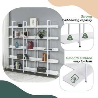 Harper  Bright Designs 70.9 in. H x 70.9 in. W White Industrial Style 5 Tier Open Bookshelf with Metal Frame FSX005AAK