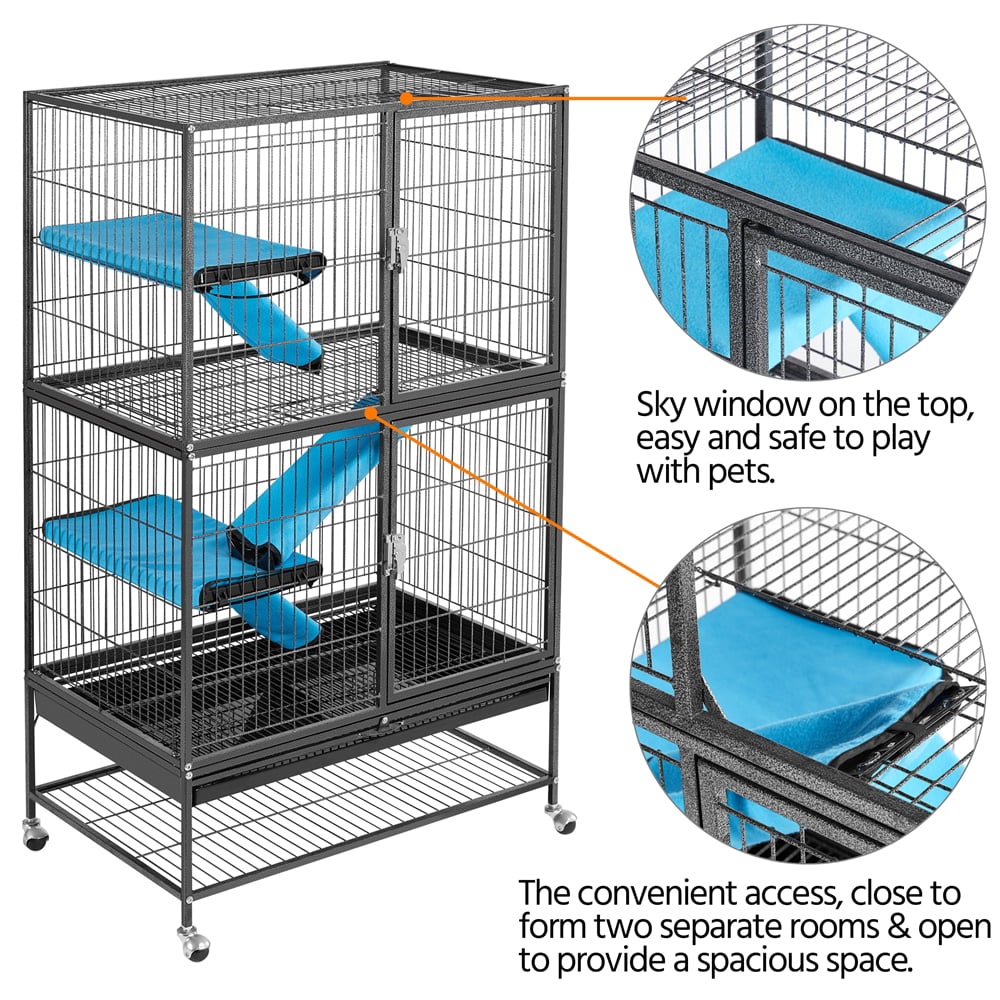 SmileMart Rolling Metal 2-Story Small Animal Cage with Removable Ramps， Hammered Black