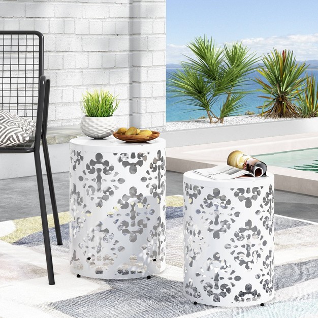 2pk Mathena Outdoor Round Iron Side Tables White Christopher Knight Home