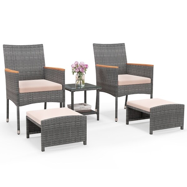 Gymax 5 Pieces Wicker Patio Furniture Set PE Rattan Porch Chairs w/