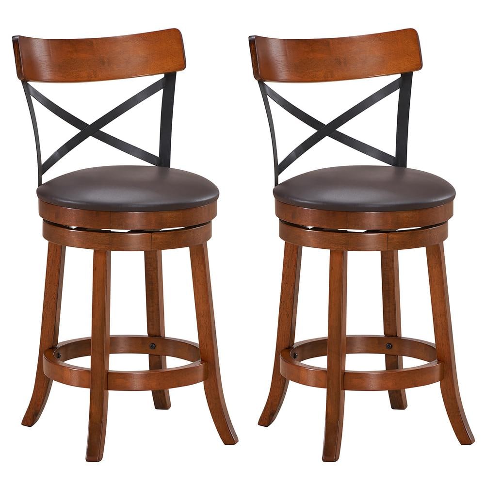 Costway Patio 38.5 in. Brown Bar Stools Dining Bar Chairs with Rubber Wood Legs (Set of 2) HW67488-24