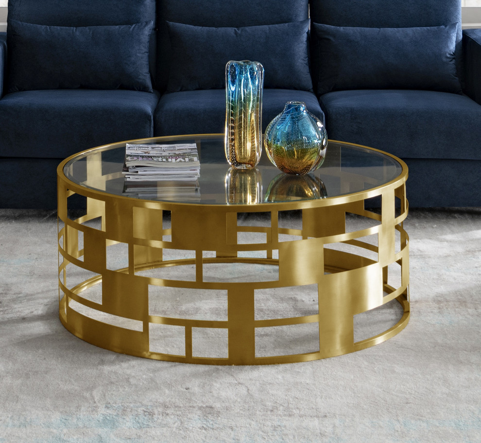 Modrest Kudo Glam Clear Glass and Gold Glass Coffee Table   Contemporary   Coffee Tables   by Vig Furniture Inc.  Houzz