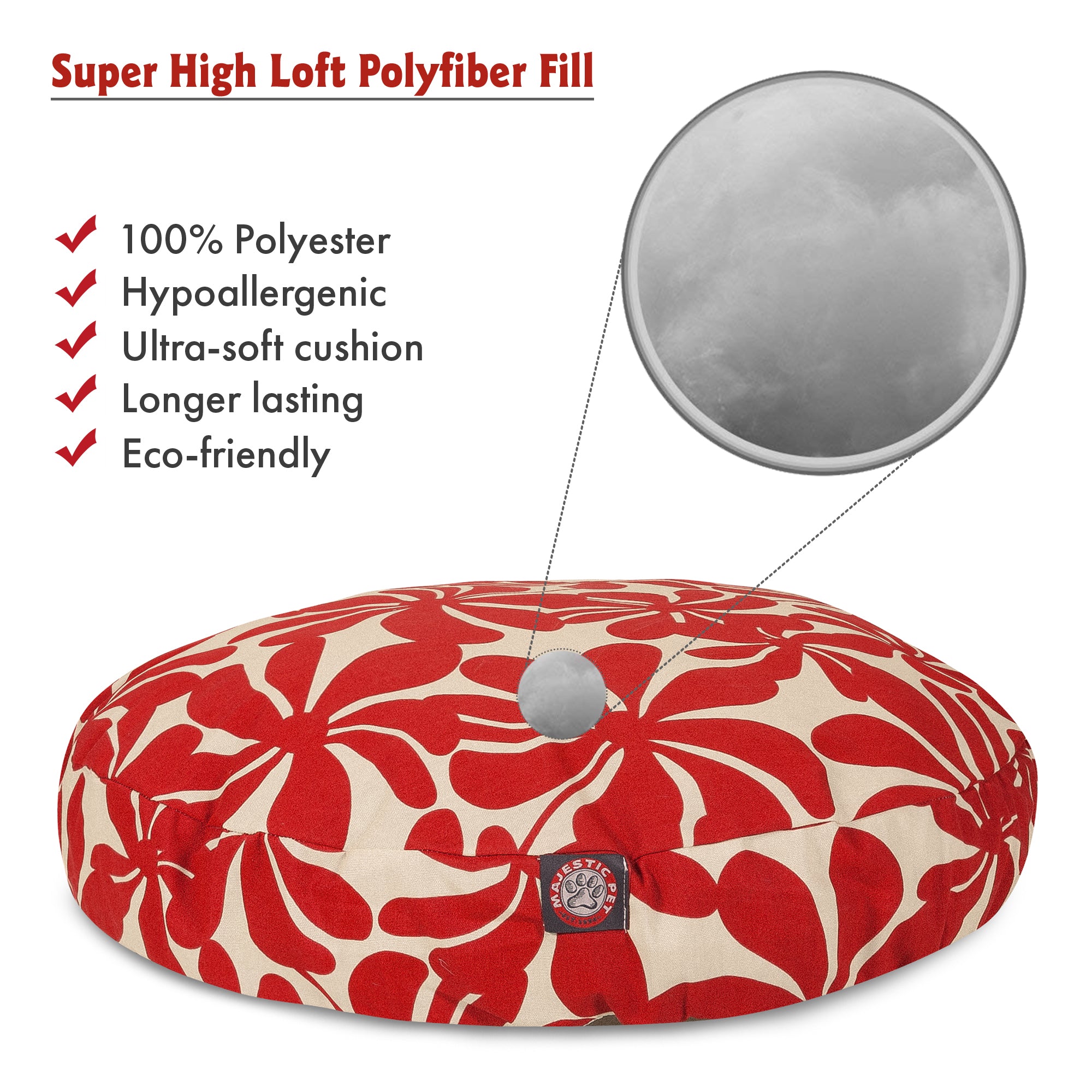 Majestic Pet | Plantation Round Pet Bed For Dogs， Removable Cover， Red， Large