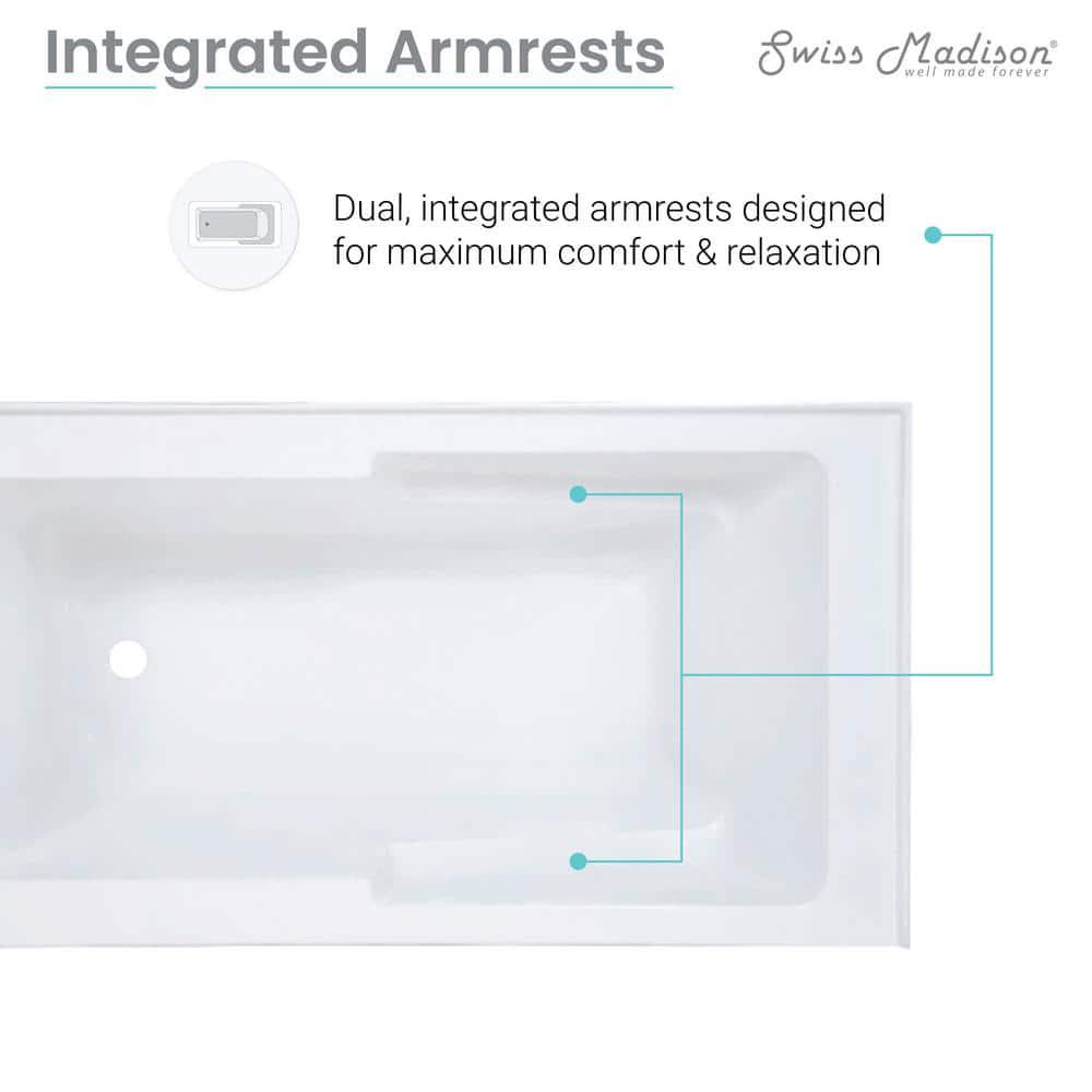 Swiss Madison Voltaire 60 in x 32 in Acrylic White Alcove Integral Armrest LeftHand Drain Apron Rectangular Bathtub in white