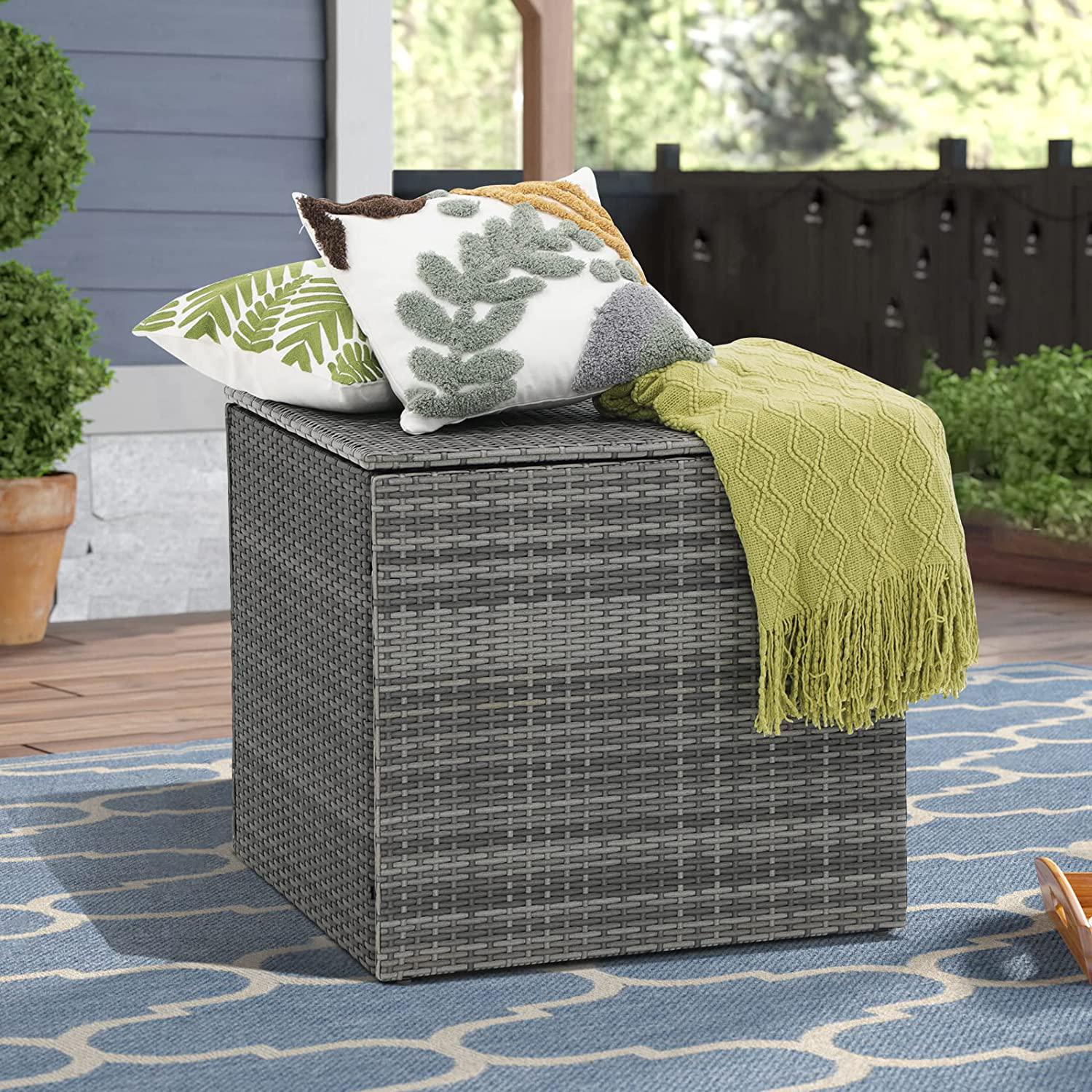 Patiorama 88 Gallon Wicker Deck Box, Indoor/Outdoor Storage Box for Patio Cushions, Gardening Tools and Toys - Resin Rattan Patio Cushion Storage Bin, Grey