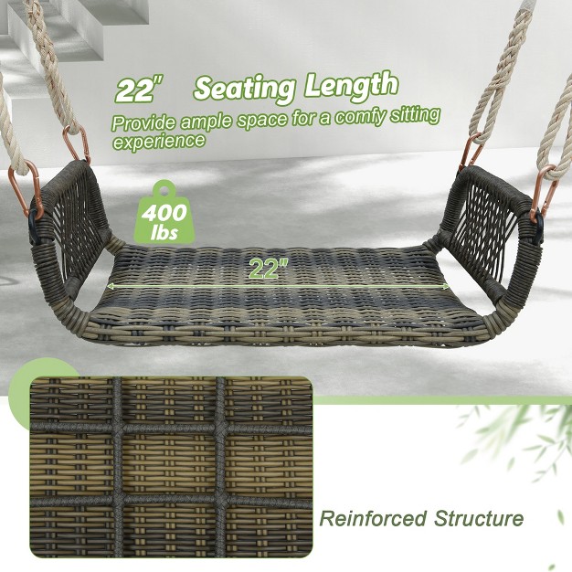 Tangkula 1 person Rattan Porch Swing Single Swing Chair Bench W Hanging Hemp Ropes Outdoor