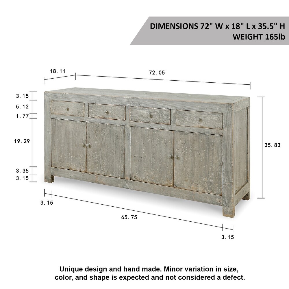 Artissance Storage Buffet w/4 Drawers and 4 Doors  Gray Wash Finish