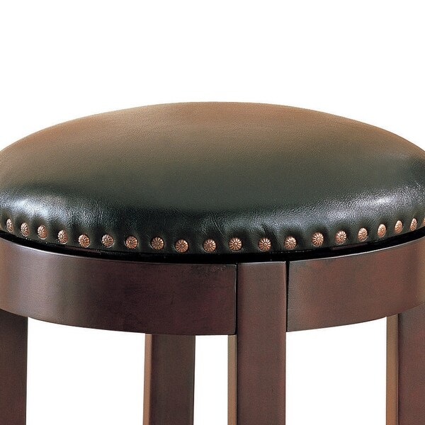 Round Wooden Counter Height Stool with Upholstered Seat， Brown， Set of 2 - 24 H x 19 W x 19 L Inches